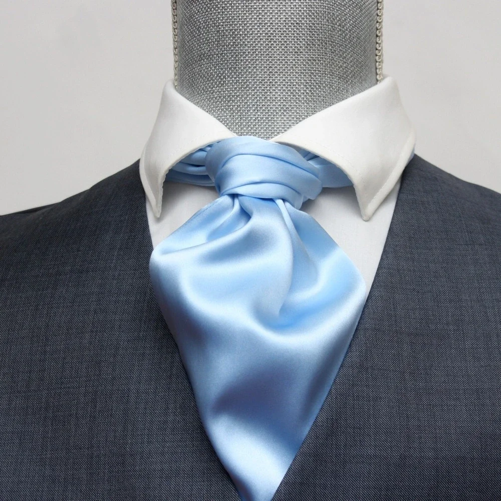 Camellucci Silk Men's Cravat Ascot Gift Box A197 Solid blue - Picture 10 of 11